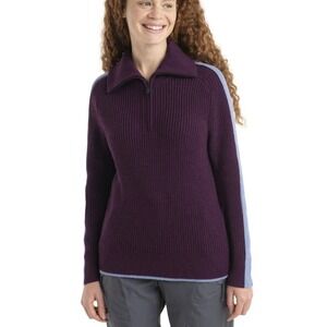 icebreaker Womens Lodge LS Half Zip Sweater Nightshade Kyanite Wool XL Warm NWT